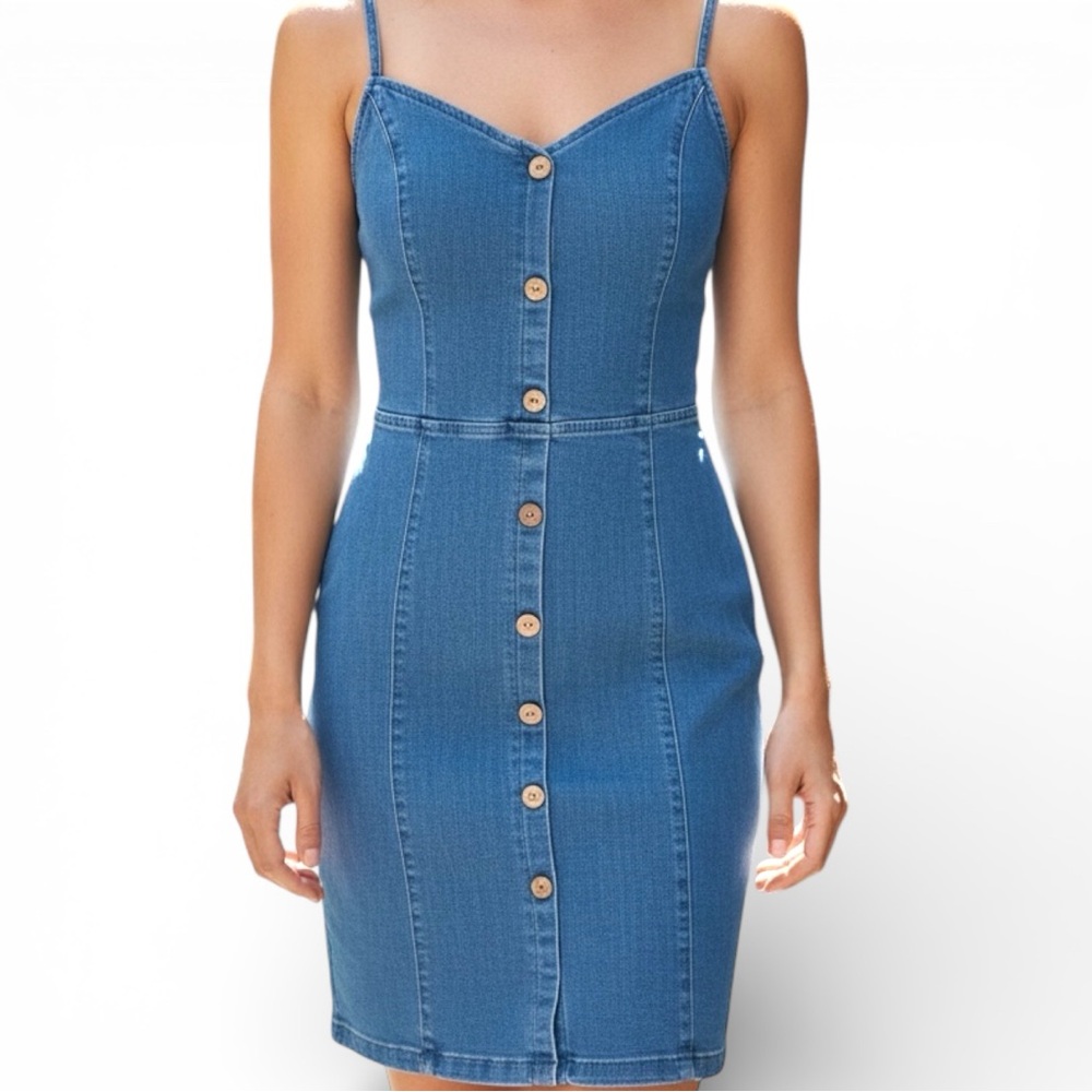 Blāshe Classic Blue Denim Button-Front Mini Dress Size Medium
